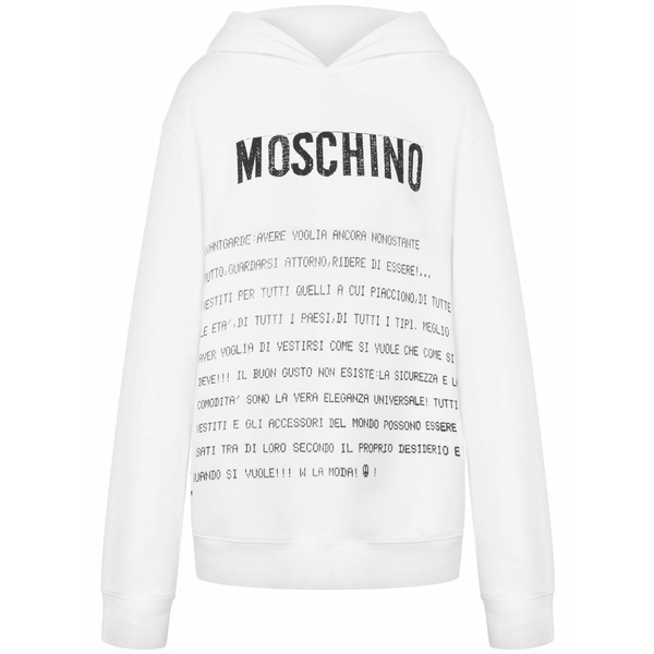 モスキーノ レディース パーカー・スウェットシャツ アウター Text-print hoodie White