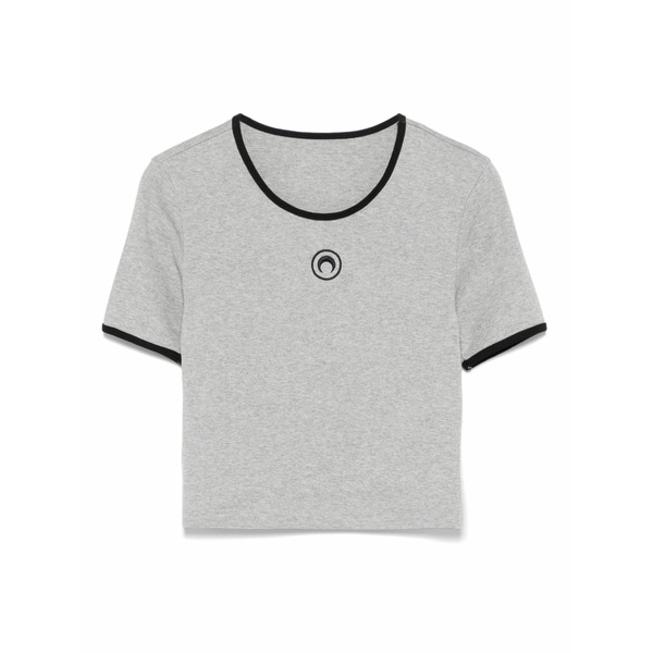 マリーン セル レディース Tシャツ トップス Crescent moon-embroidered t-shirt Grey｜asty
