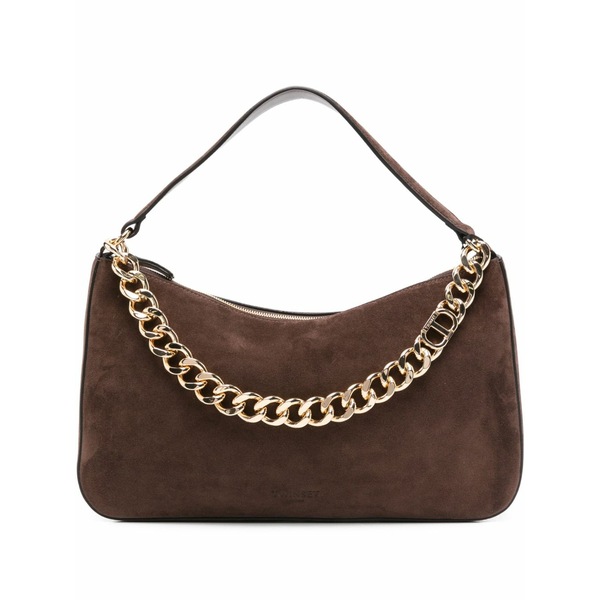 ツイン仕掛ける レディース ショルダーバッグ 御徒面子 Liliane chain-embellished suede shoulder bag Brown