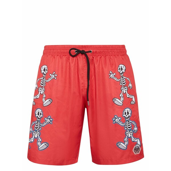 フィリップ飾り気の無い メンズ 心地好いズボン下 ボトムス Skeleton-print swim shorts Red