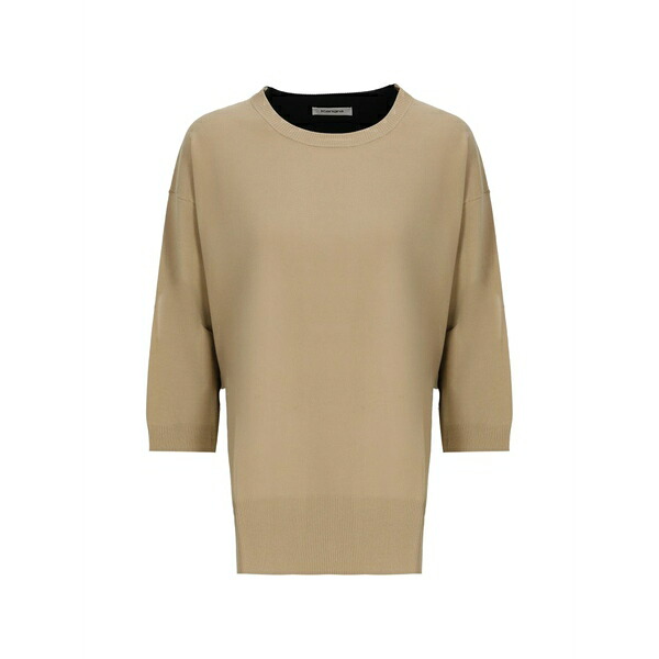 カングラ  レディース 編み物\u0026プルオーバー アウター Colour-block three-quarter-sleeve sweater Neutrals