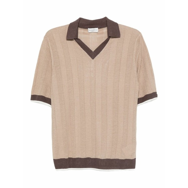 バランタイン メンズ プルオーバー トップス Ribbed-knit polo-neck t-shirt Neutrals
