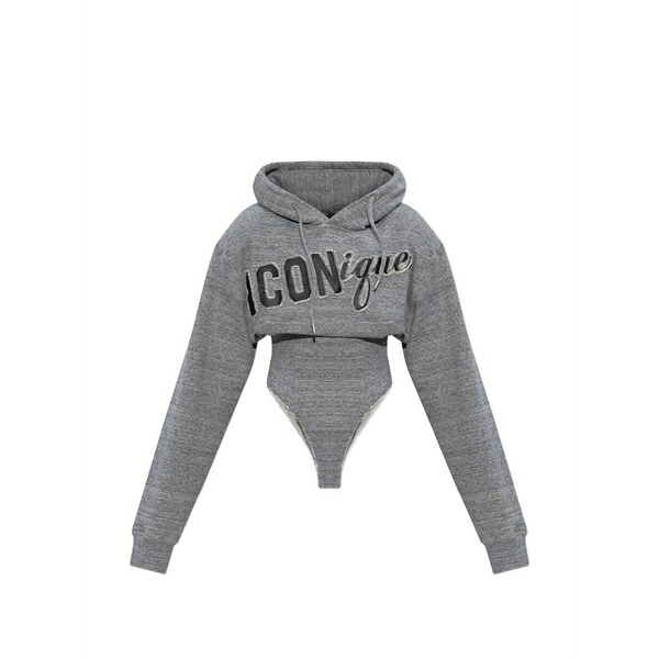 ディースクエアード レディース パーカー・スウェットシャツ アウター Logo-patch hoodie body Grey