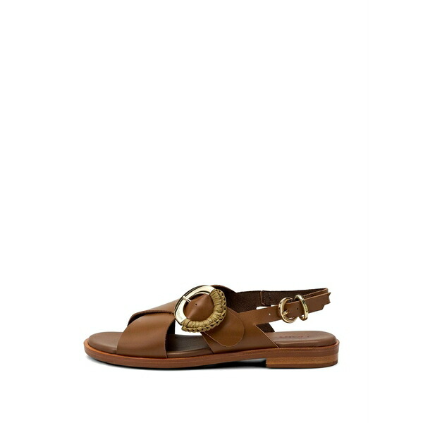 亭主持ち レディース サンダル シューズ Round-buckle leather sandals Brown
