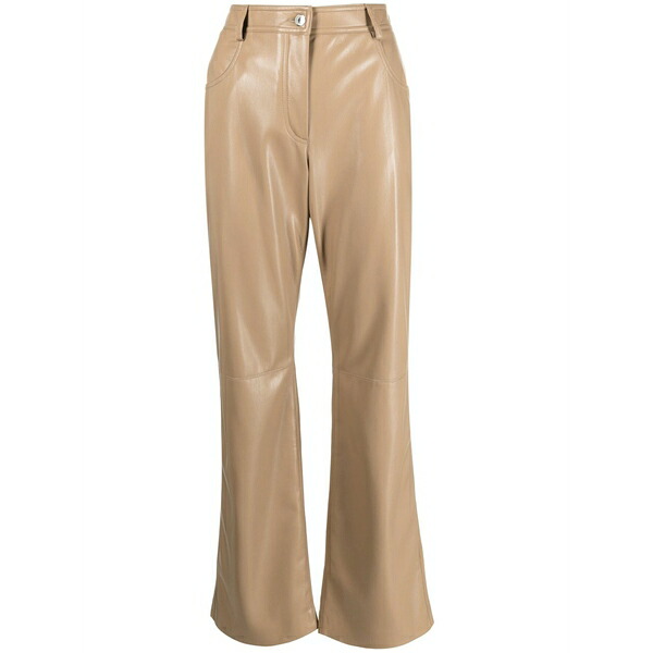 エムエスジイエム レディース 心地よいズボン下 ボトムス Faux-leather straight-leg trousers Neutrals