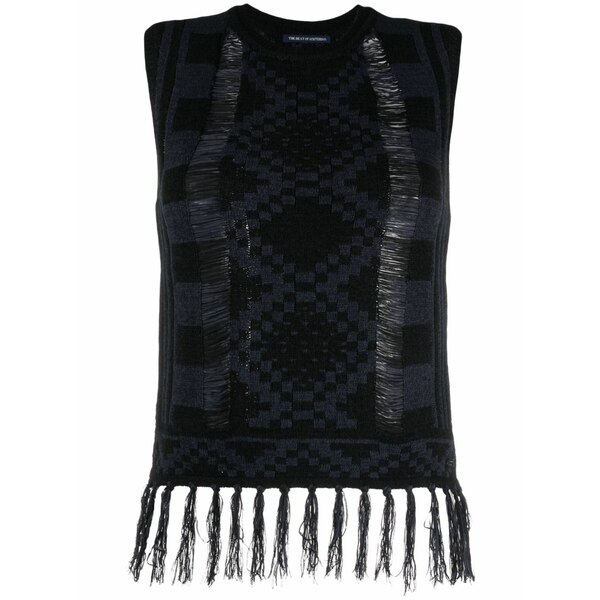 スコッチアンドソーダ レディース 編み物\u0026プルオーバー アウター Patterned-intarsia fringed vest Black
