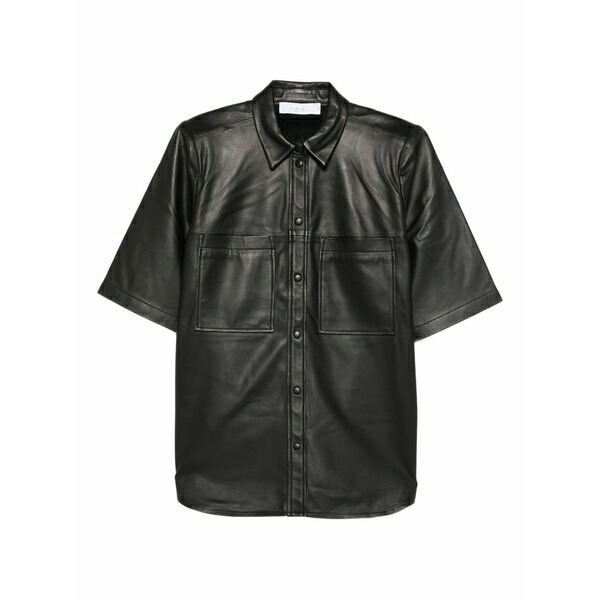 イロ レディース プルオーバー トップス Leather short-sleeve pocket shirt Black