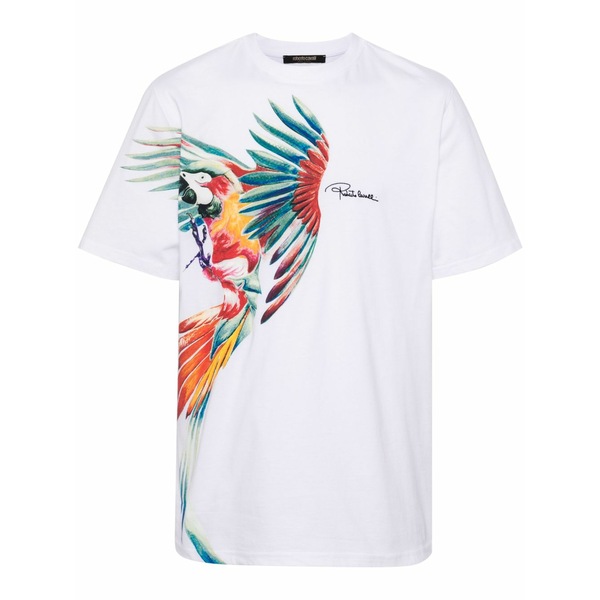 ロベルトカヴァリ メンズ プルオーバー トップス Parrot-print cotton t-shirt White