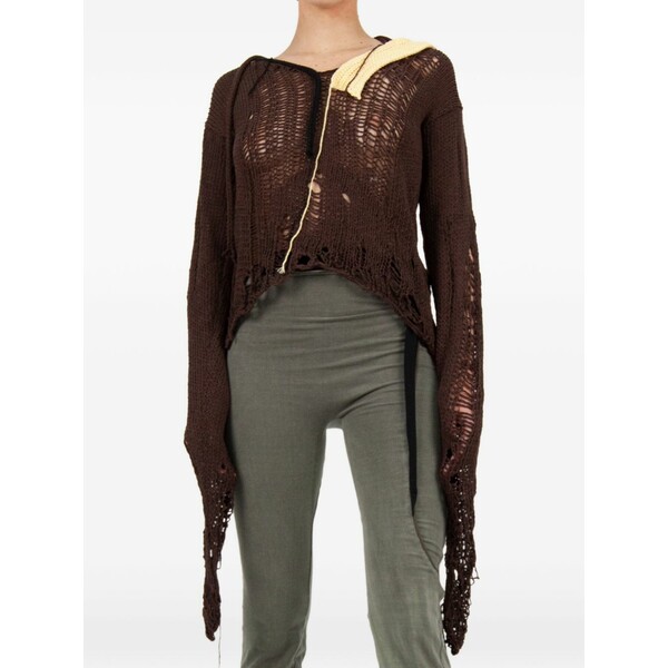 オットリンガー メンズ パーカー・スウェットシャツ アウター Distressed knit hoodie Brown