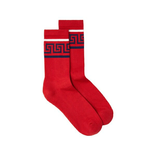 ヴェルサーチ メンズ ソックス アンダー御召しもの Cotton ribbed socks Red