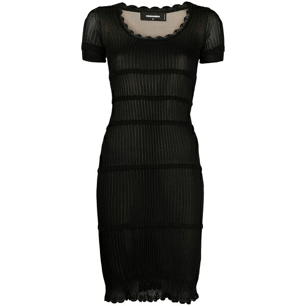 ディースクエアード レディース 衣裳 トップス Scallop lace-trim rib-knit minidress Black