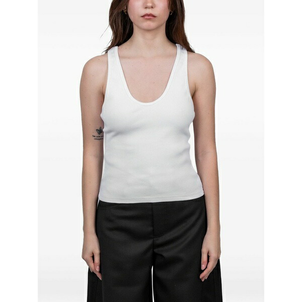 空想科学小説アール レディース カットソー トップス Scoop-neck tank top White