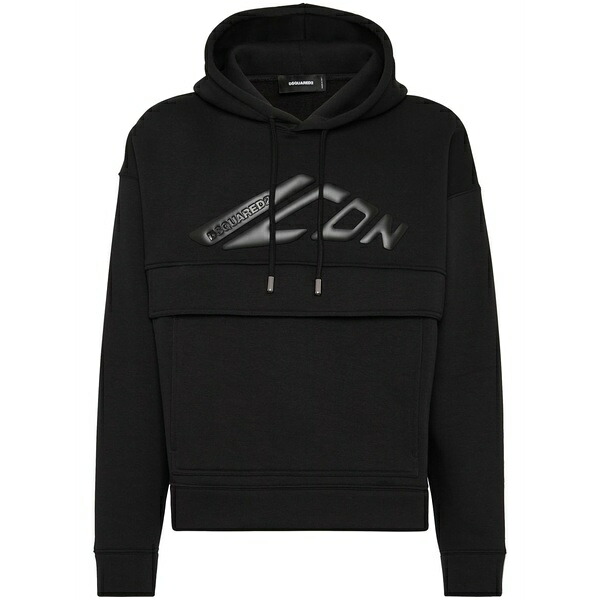 ディースクエアード メンズ パーカー・スウェットシャツ アウター Icon-appliqu￡ cotton hoodie Black
