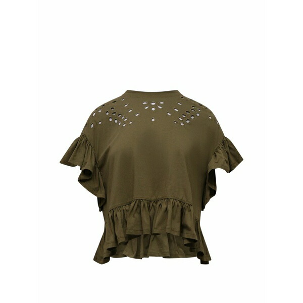 ウラ・ジョンソン レディース ティーシャツ トップス Mariana eyelet-embroidered peplum top Green
