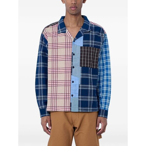 ストーリーエムエフジー メンズ プルオーバー トップス Patchwork plaid shirt Blue