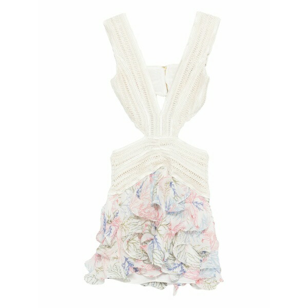 パッティング洋弓 レディース 衣裳 トップス Cut-out floral ruffled dress White