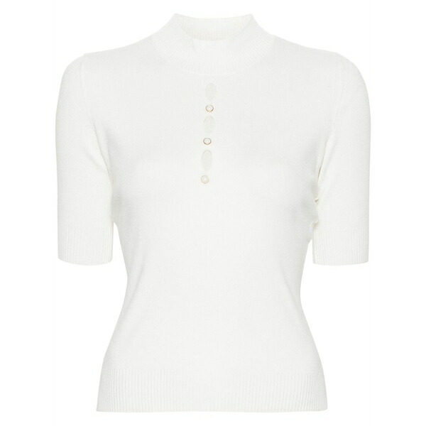 ツイン書き割り レディース 編み物\u0026ティーシャツ アウター Cut-out stud-detail sweater  White