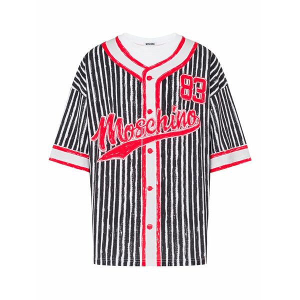 モスキーノ メンズ プルオーバー トップス Striped number-print polo shirt Red