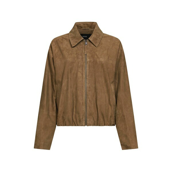 アルマ レディース 上衣＆上衣 アウター Zip leather coat Brown
