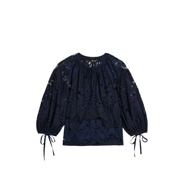 テッドベーカー レディース プルオーバー トップス Bacina lace-embroidered puff-sleeve blouse Blue