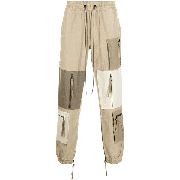 ミストリーハードレアリシーン メンズ 心地よいズボン下 ボトムス Patchwork zip-pocket trousers Brown