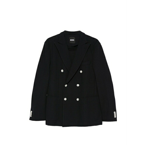 ボス メンズ ジャケット&ブルゾン アウター Double-breasted cotton blazer Blue|asty