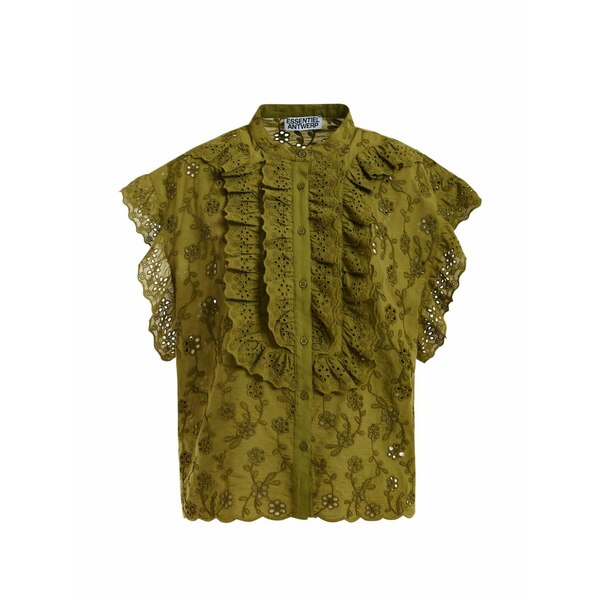 エッセンシャルアントワープ レディース ティーシャツ トップス Broderie-anglaise ruffled-detail shirt Green