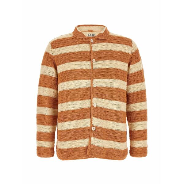 ボーディ メンズ プルオーバー トップス Sherbet crochet-knit striped shirt Orange