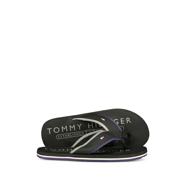 トミー ヒルフィガー メンズ サンダル シューズ Logo-print thong slides Black