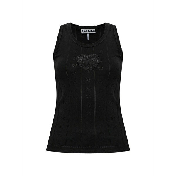 ガニー レディース カットソー トップス Heart-patch pointelle-knit top Black