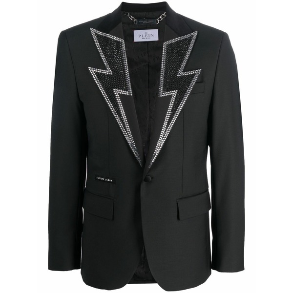 フィリップ飾り気のない メンズ 上衣＆上衣 アウター Crystal-embellished single-breasted blazer Black