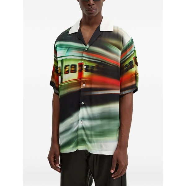 エムエスジイエム メンズ プルオーバー トップス Contrast-collar graphic-print shirt Black