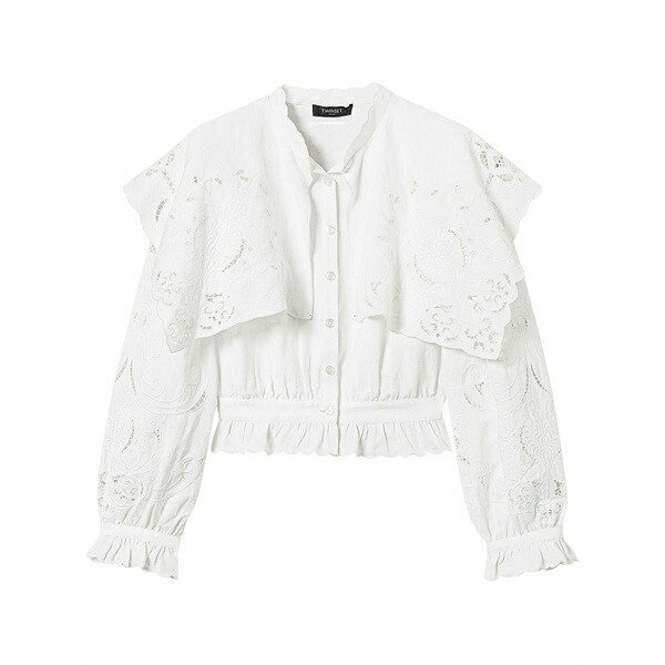 ツイン書き割り レディース プルオーバー トップス Linen-blend shirt -