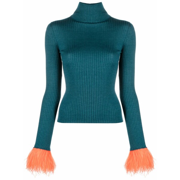 ラ・ダブル・ジェイ レディース 編み物\u0026スウェーター アウター Feather-trim rib-knit jumper Blue