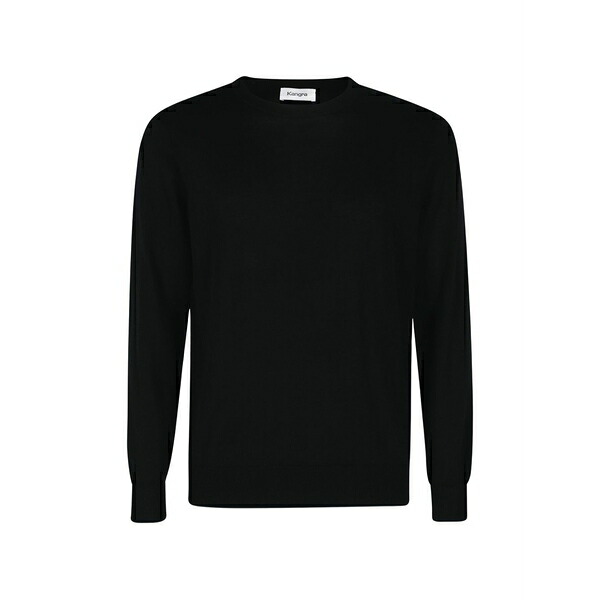 カングラ  メンズ 編み物\u0026ティーシャツ アウター Fine-knit crew-neck sweater Black