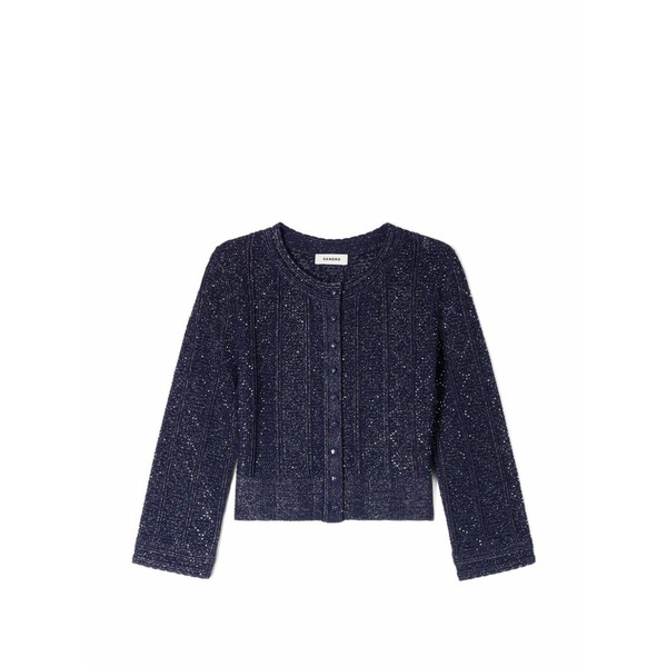沙子ロ レディース ジレー アウター Rhinestone-embellished knit cardigan Blue