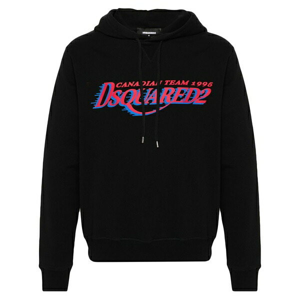 ディースクエアード メンズ パーカー・スウェットシャツ アウター Logo-print cotton hoodie Black