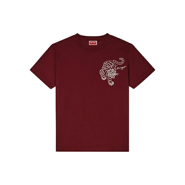 ケンゾー レディース Tシャツ トップス Tiger-embroidered t-shirt Red|asty