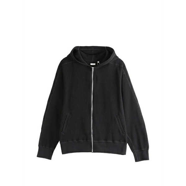 ナナミカ メンズ パーカー・スウェットシャツ アウター Waffle-knit zip-up hoodie Black