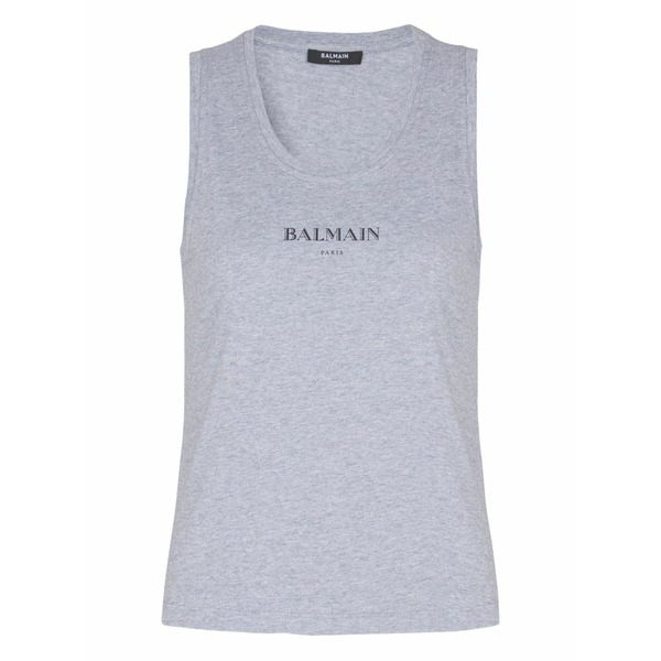 バルマン レディース カットソー トップス Logo-print cotton top Grey