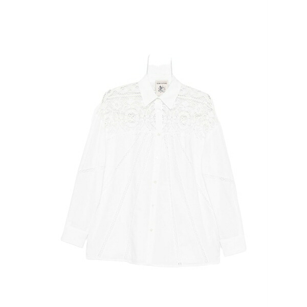 セミクチュール レディース プルオーバー トップス Lace-panelled embroidered shirt White