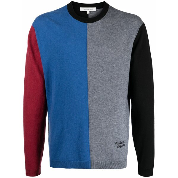 棲み家 狐狸 メンズ 編み物\u0026スウェーター アウター Colour-block knitted jumper Blue