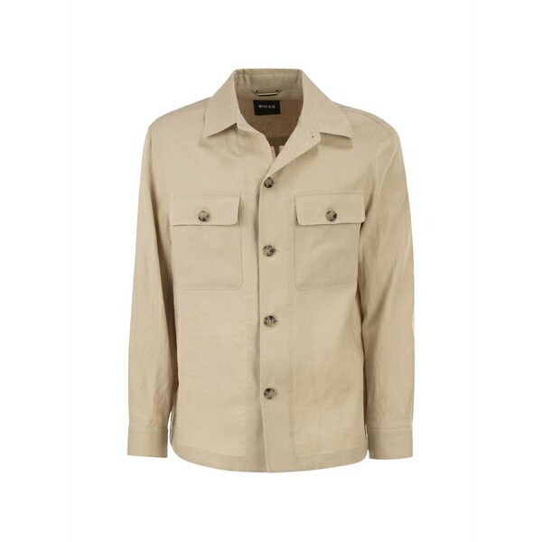 ボス メンズ ジャケット&ブルゾン アウター Relaxed-fit shirt jacket Neutrals|asty