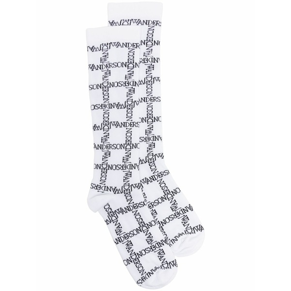 J.W.アンダーソン レディース ソックス アンダー御召しもの Logo intarsia-knit cotton-blend socks  White