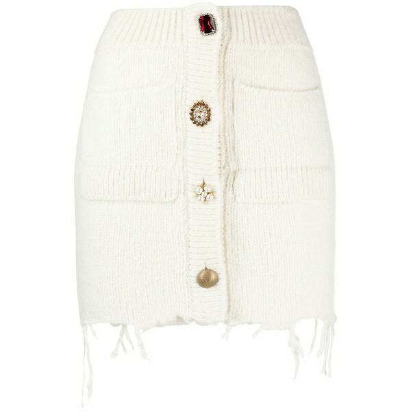 ヴェトモン レディース スコート ボトムス Rhinestone-embellished knitted miniskirt White