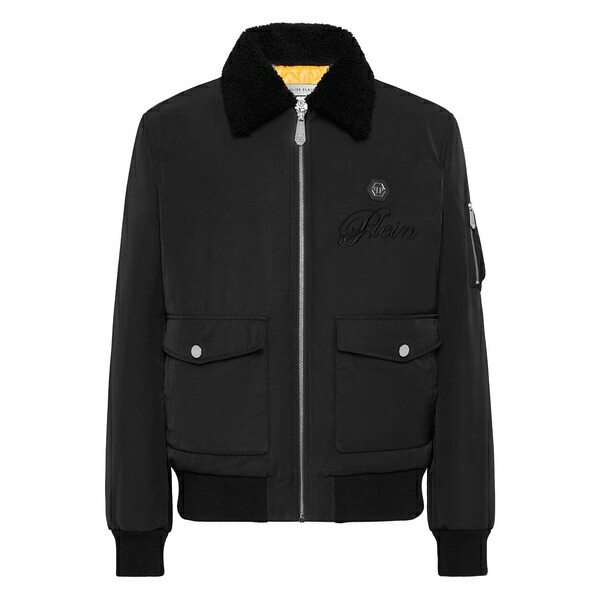 フィリップ飾り気のない メンズ 上衣＆上衣 アウター Faux-shearling-collar bomber jacket Black