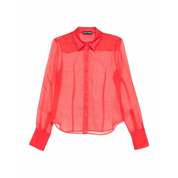 デヴィッド コーマ レディース シャツ トップス Semi-sheer panelled shirt Red｜asty