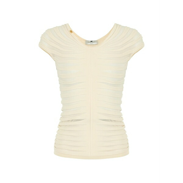 エリザベスフランキ レディース ティーシャツ トップス Embossed fan-pattern top Neutrals