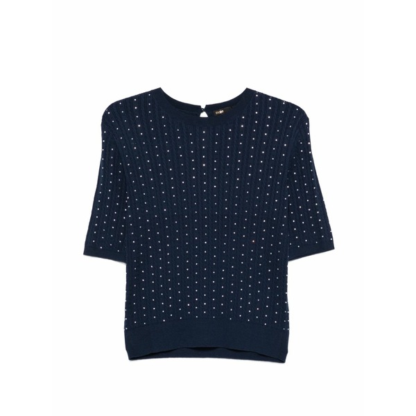 マージュ レディース プルオーバー トップス Embellished crew-neck t-shirt Blue
