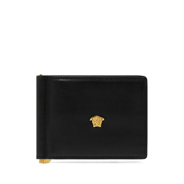 ヴェルサーチ メンズ 銭入れ 添え物 La medusa logo-plaque leather wallet Black